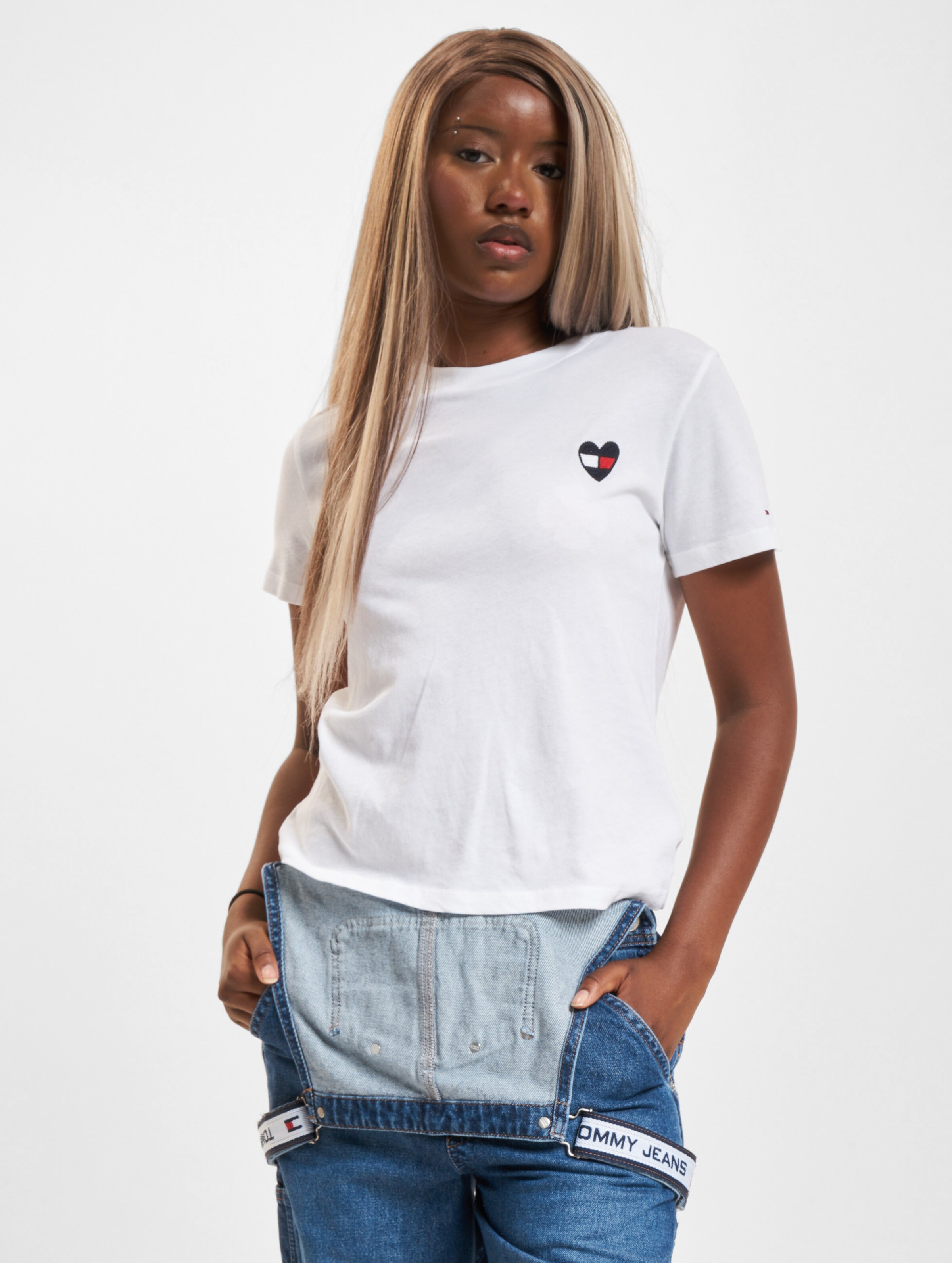 Tommy Jeans Regular Homespun Heart T-Shirt op kleur wit, Maat XS