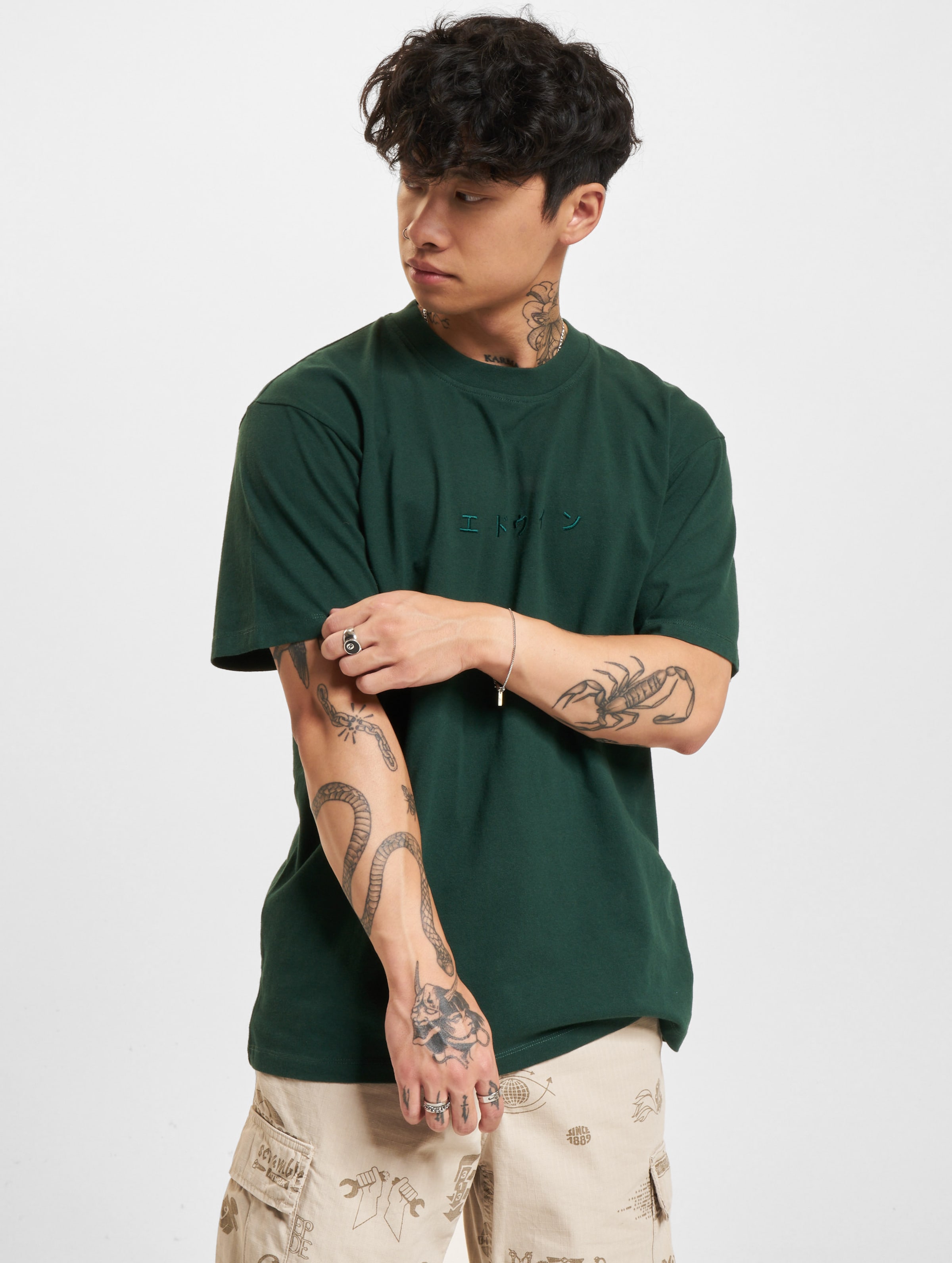 Edwin Katakana Embroidery T-Shirt Männer,Unisex op kleur groen, Maat S