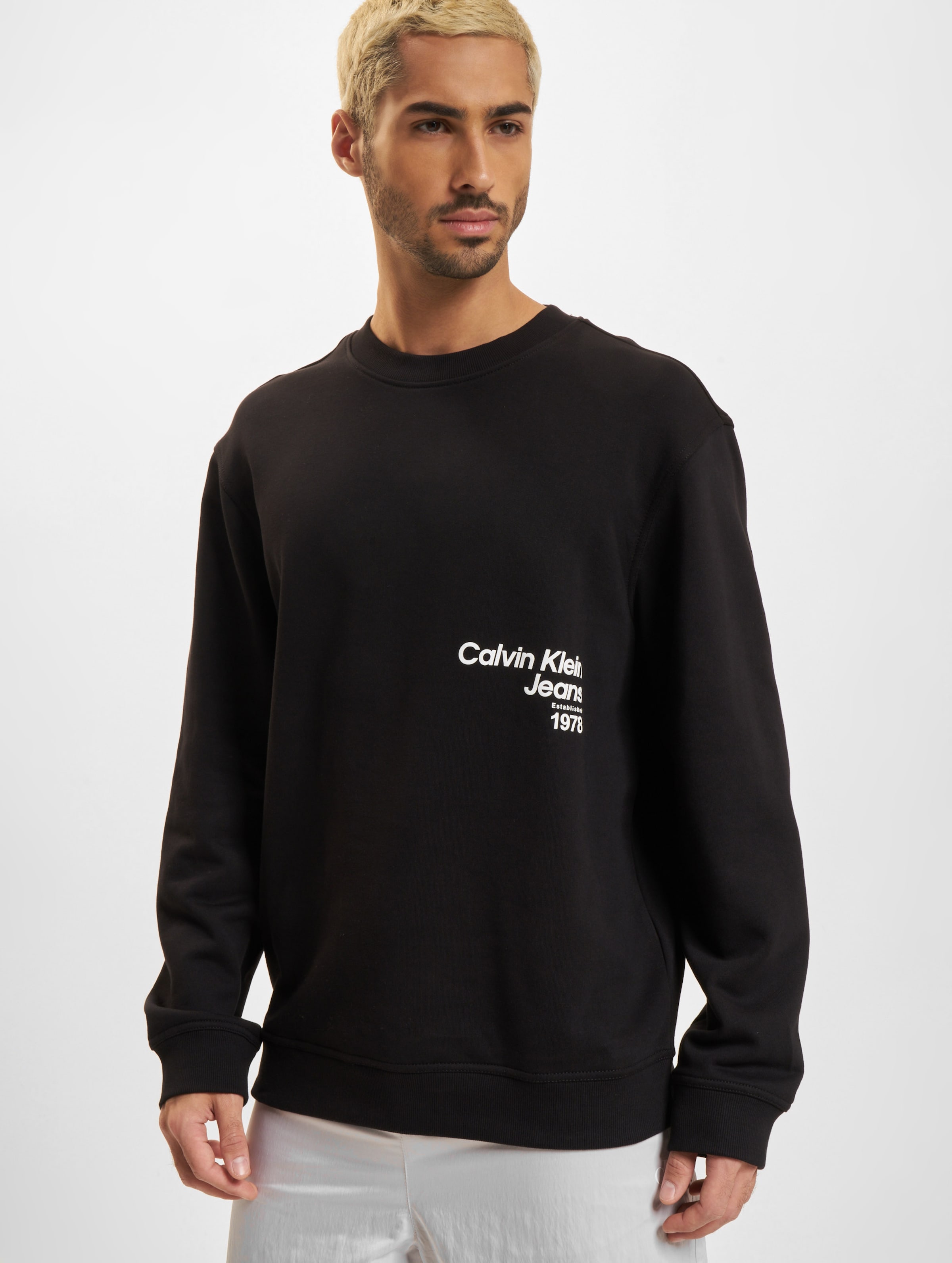 Calvin Klein Jeans Diffused Logo Crew Neck Pullover Mannen op kleur zwart, Maat XXL