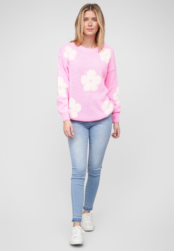 Cloud 5ive Crewneck Knit Sweater with Flowers-4