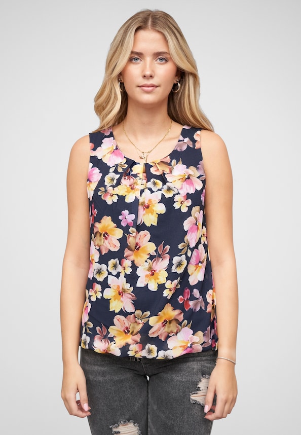 Chiffon Top mit Allover Spitze hinten & Floralem Print-0