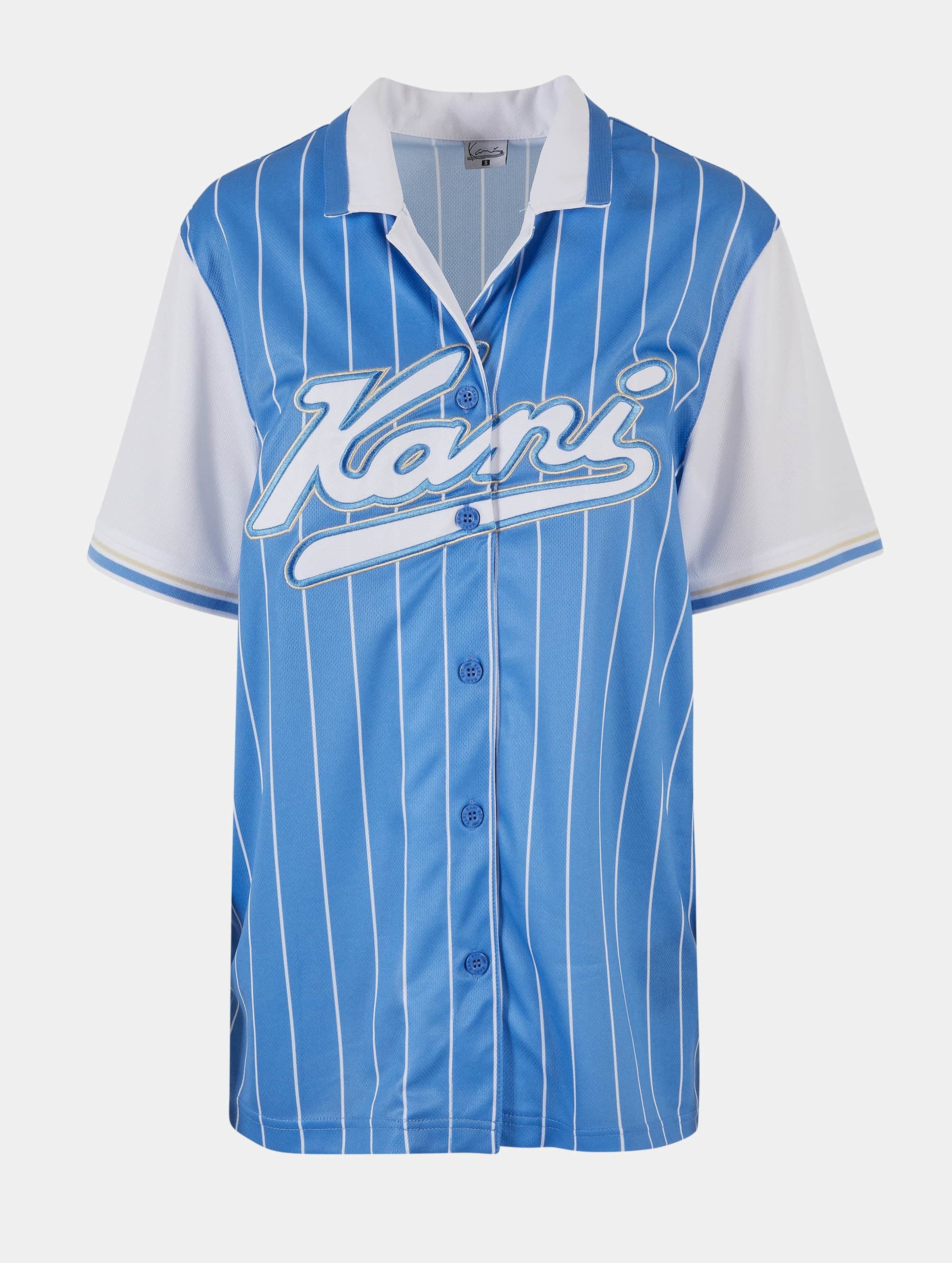 Karl Kani KW222-063-1 Varsity Block Pinstripe Baseball Shirt Vrouwen op kleur blauw, Maat XXL