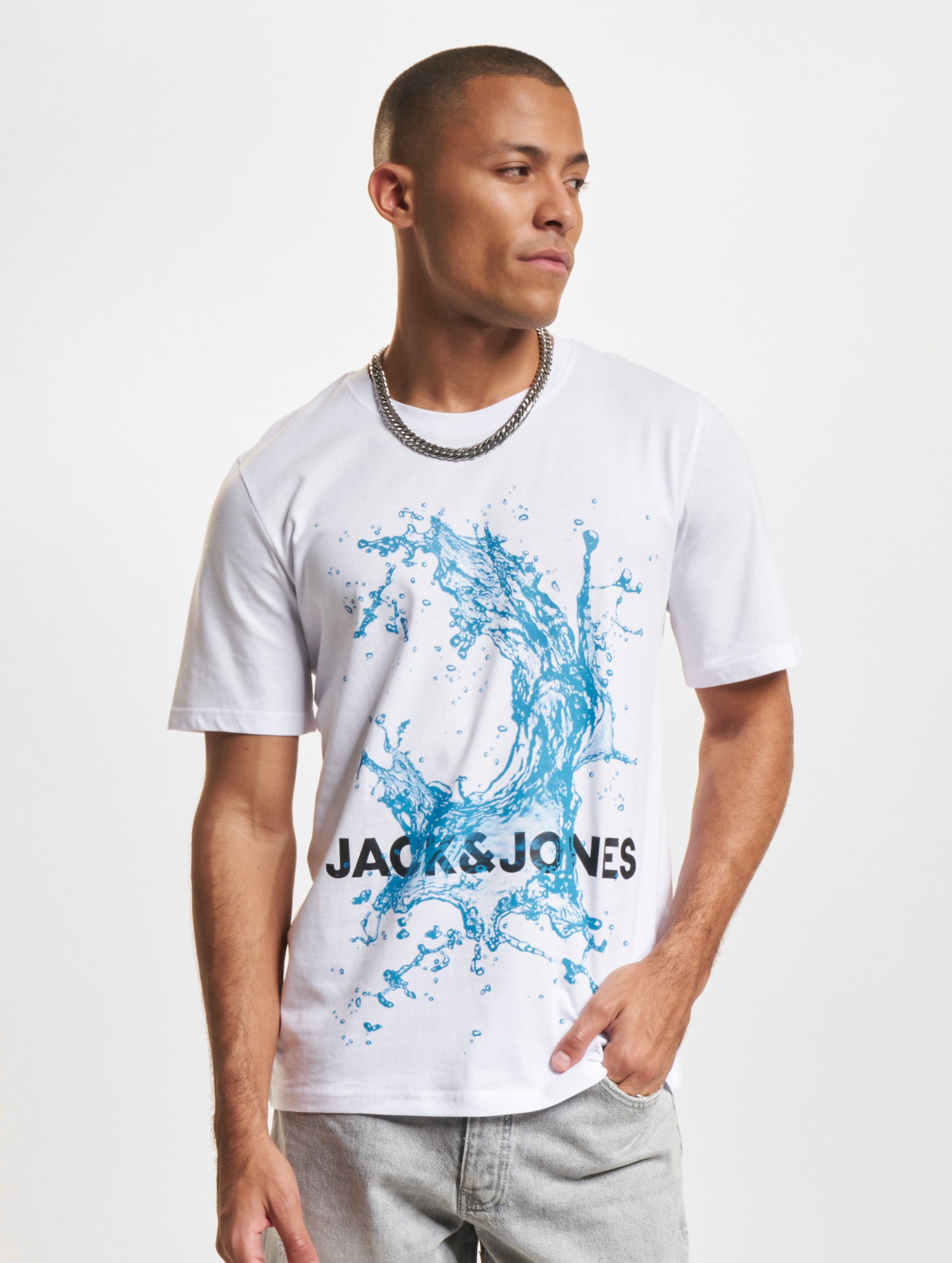Jack & Jones Splash Ocean Crew Neck T-Shirts Männer,Unisex op kleur wit, Maat XL