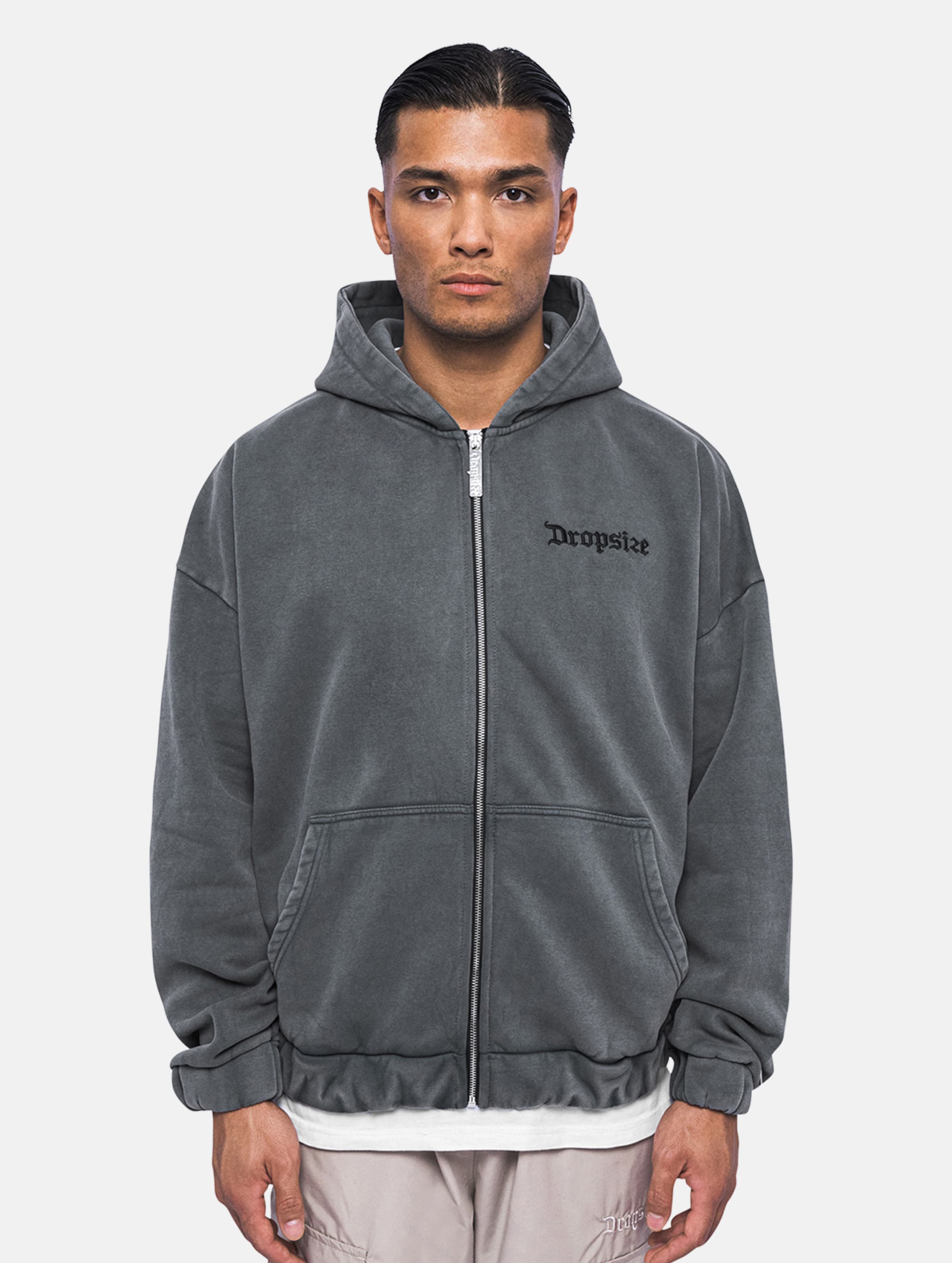 Dropsize Super Heavy Blank Zip Hoodie op kleur grijs, Maat XS