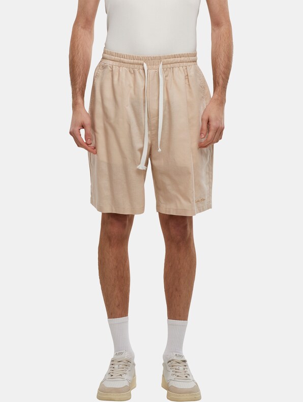 Logo Stitched Linen Shorts-2