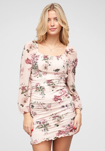 Rüschen Kleid mit Blumenprint & Raffung