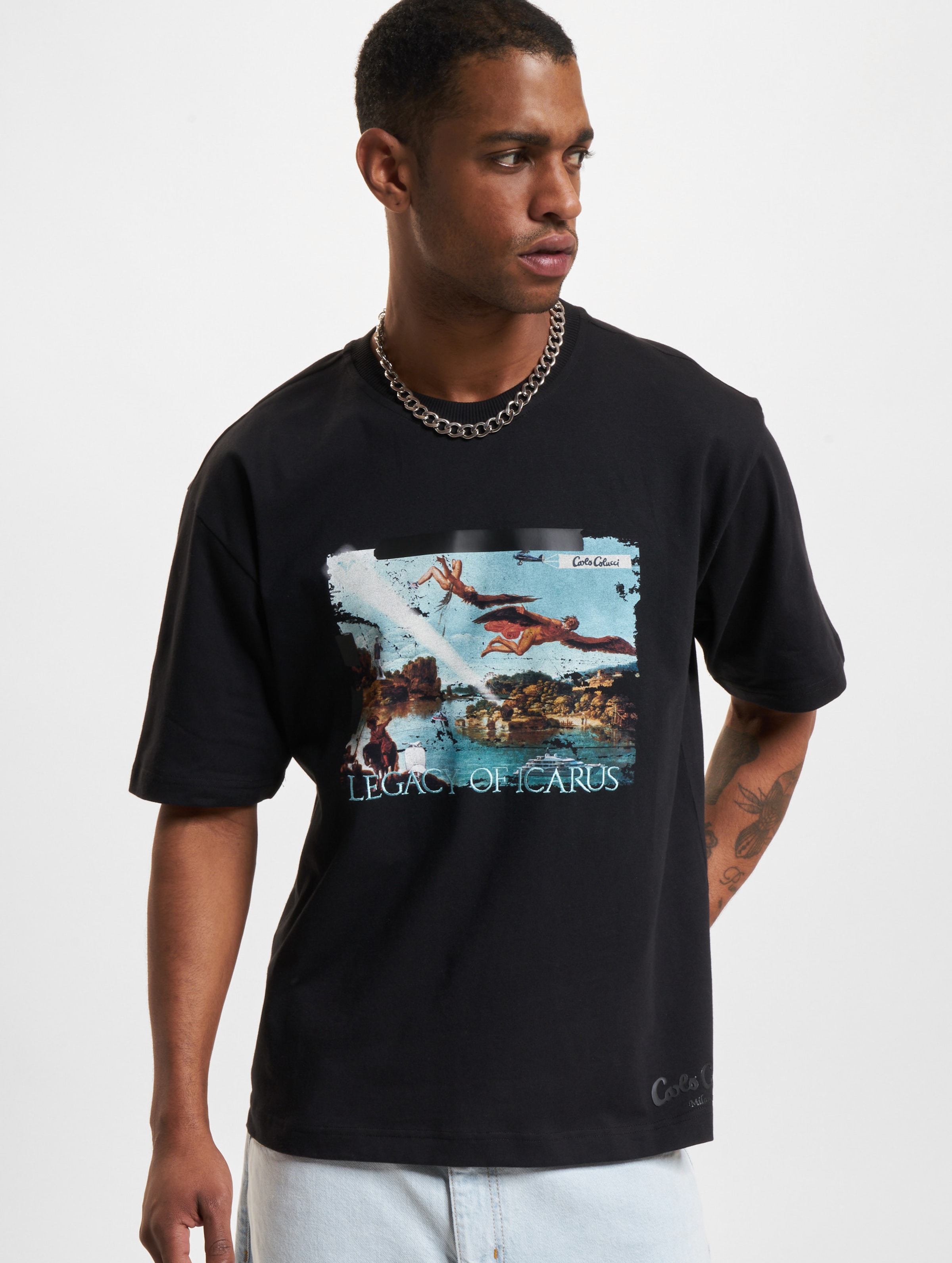 Carlo Colucci Icarus T-Shirt Mannen op kleur zwart, Maat XXL