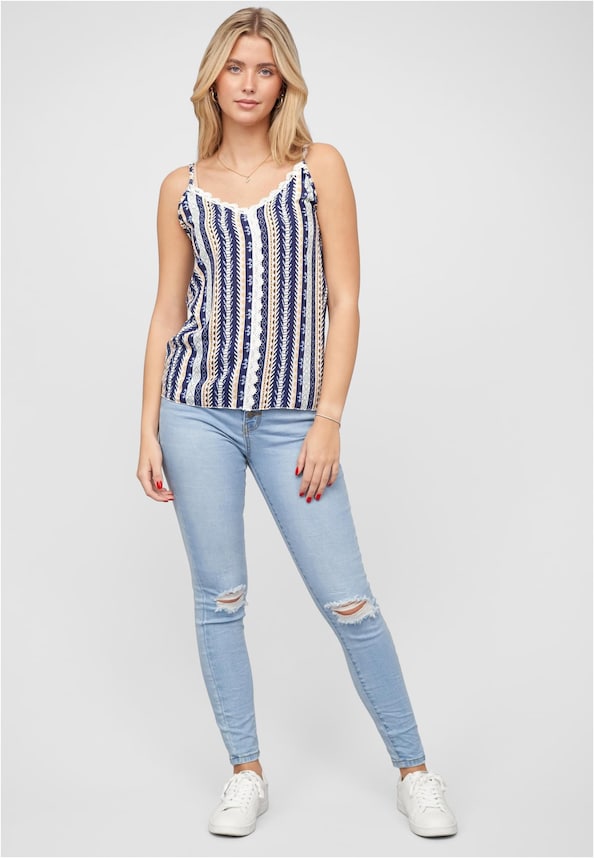 Viskose Trägertop mit Spitzenbordüre-4