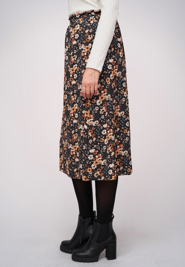 Midi Rock with side slit and flower print-2