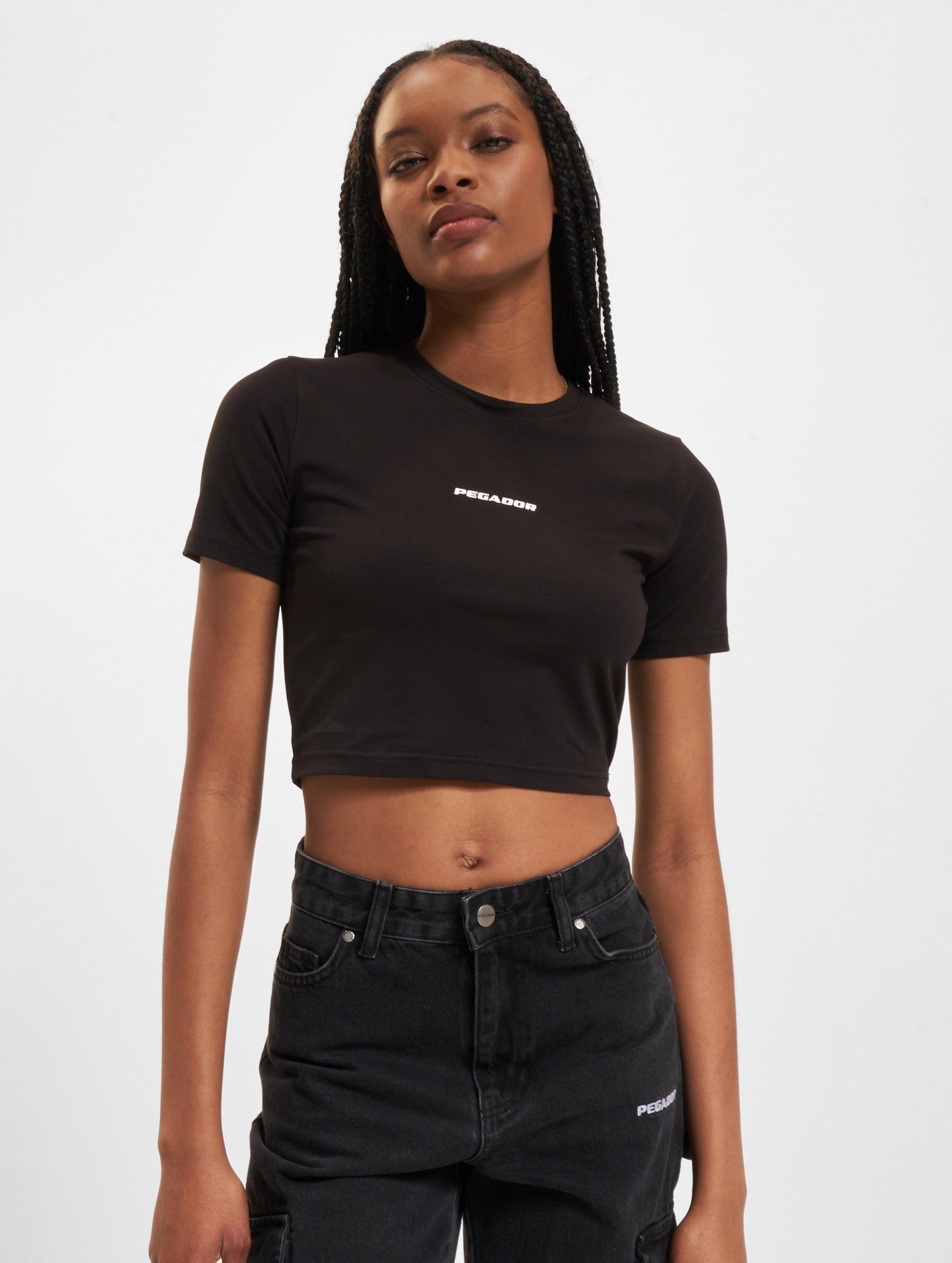 PEGADOR Ines Cropped Baby T-Shirts Frauen,Unisex op kleur zwart, Maat XS
