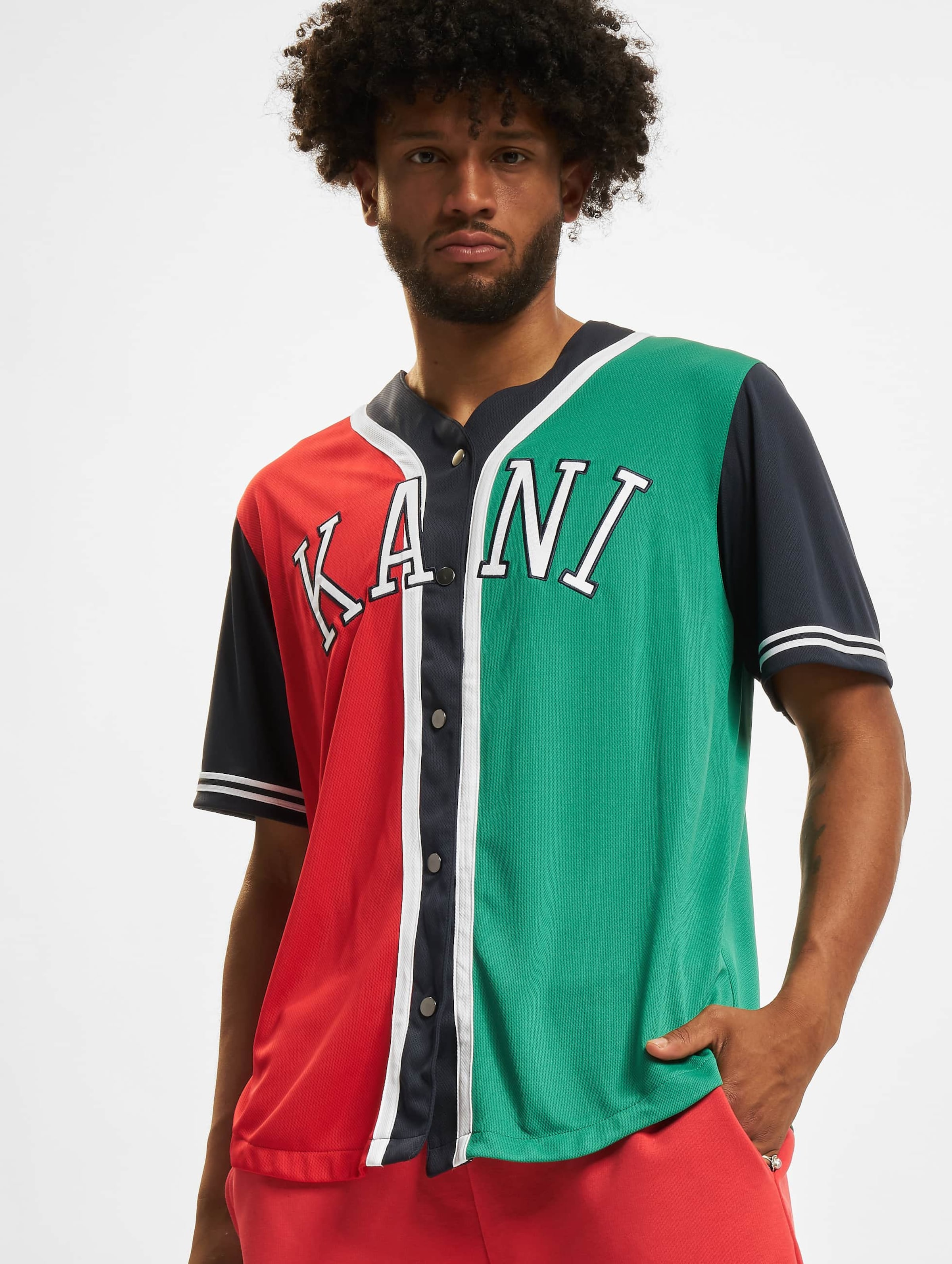 Karl Kani KKMQ12148RED College Block Baseball Shirt red/green/navy Mannen op kleur rood, Maat XS