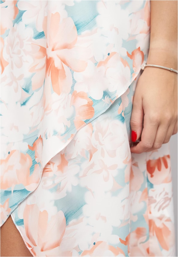 Bandeau Kleid in Wrap Look und AOP Blumen Print-5