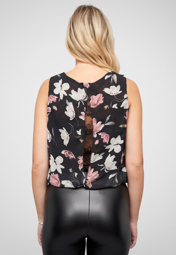 Top mit Blumen Print und Spitze hinten-1