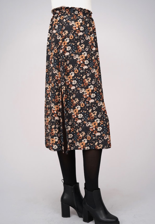 Midi Rock with side slit and flower print-3