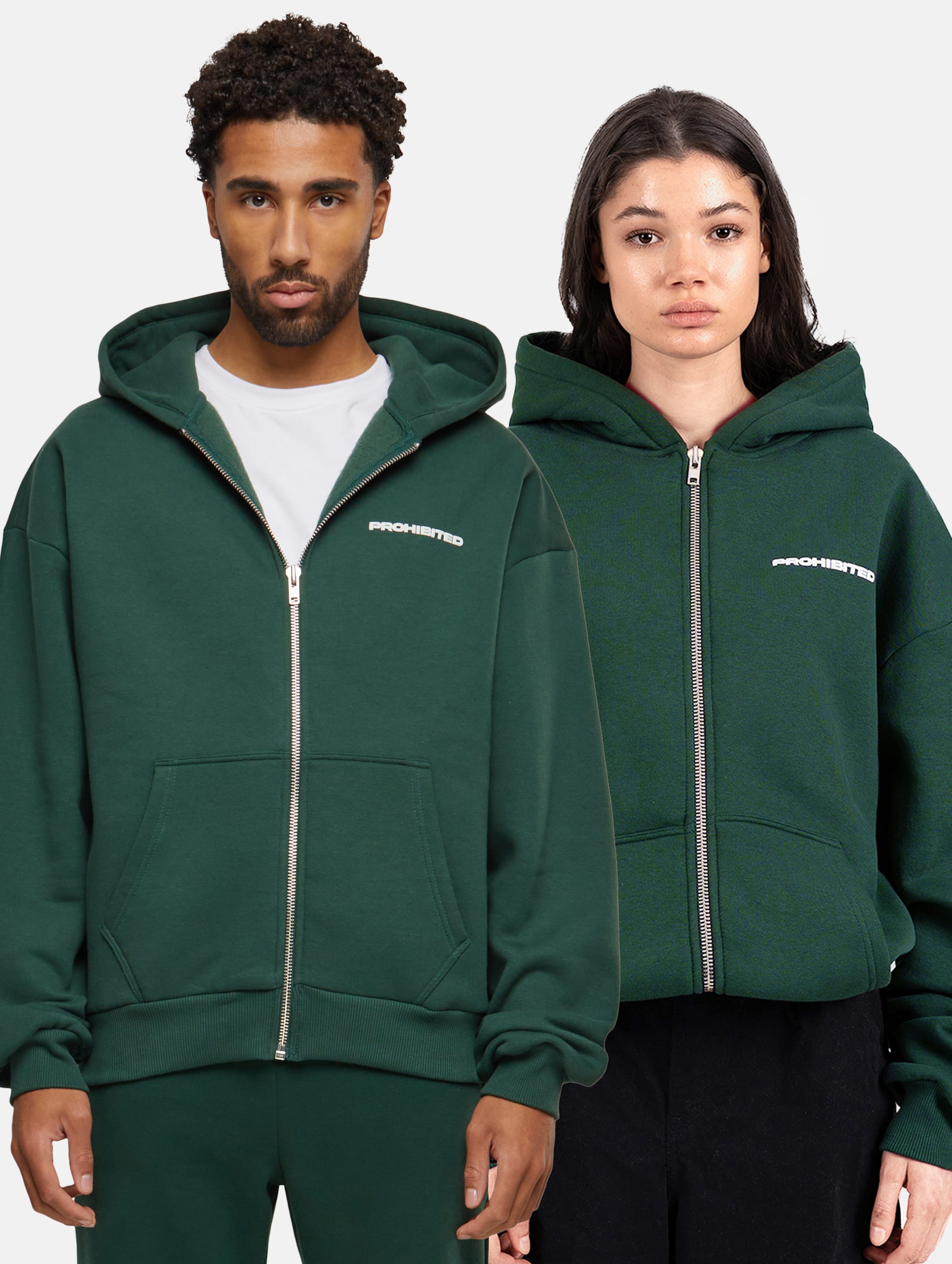 Prohibited 10119 Zip Hoodies Frauen,Männer,Unisex op kleur groen, Maat XS