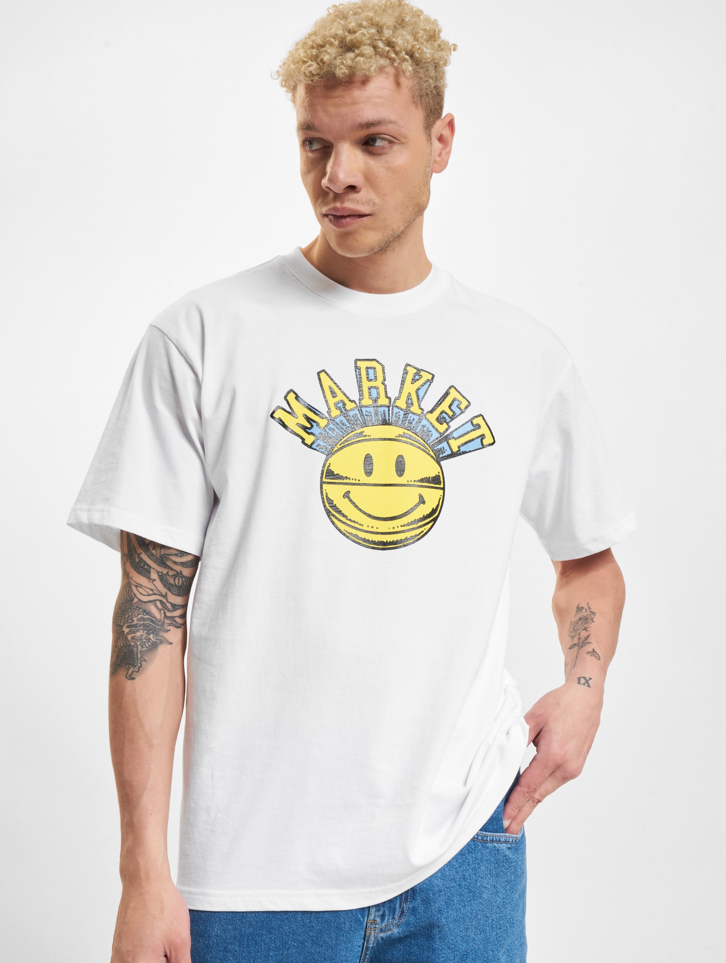 Market Smiley Hoops T-Shirts Männer,Unisex op kleur wit, Maat S