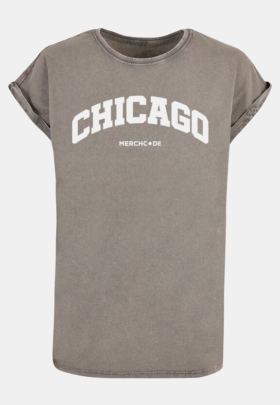 Ladies Chicago Wording - Acid Washed T-Shirt-0