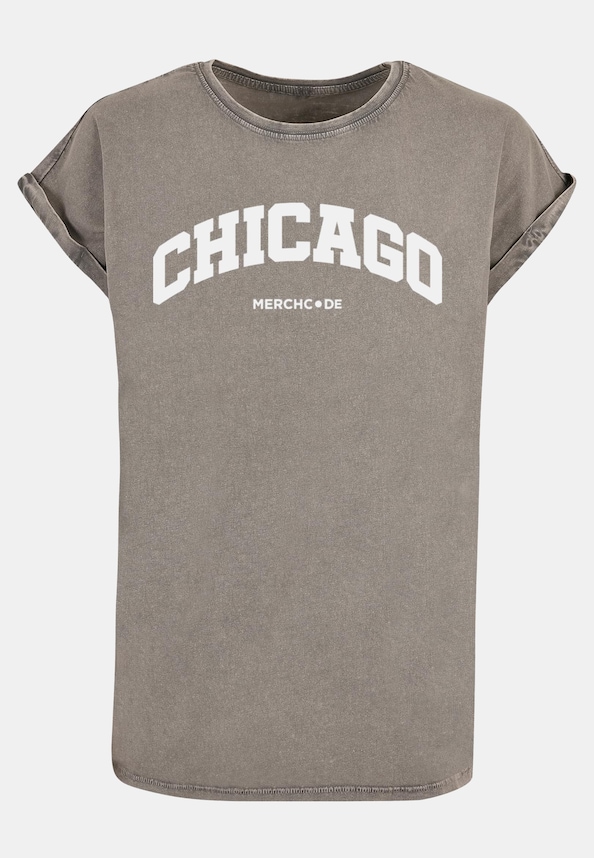 Ladies Chicago Wording - Acid Washed T-Shirt-0