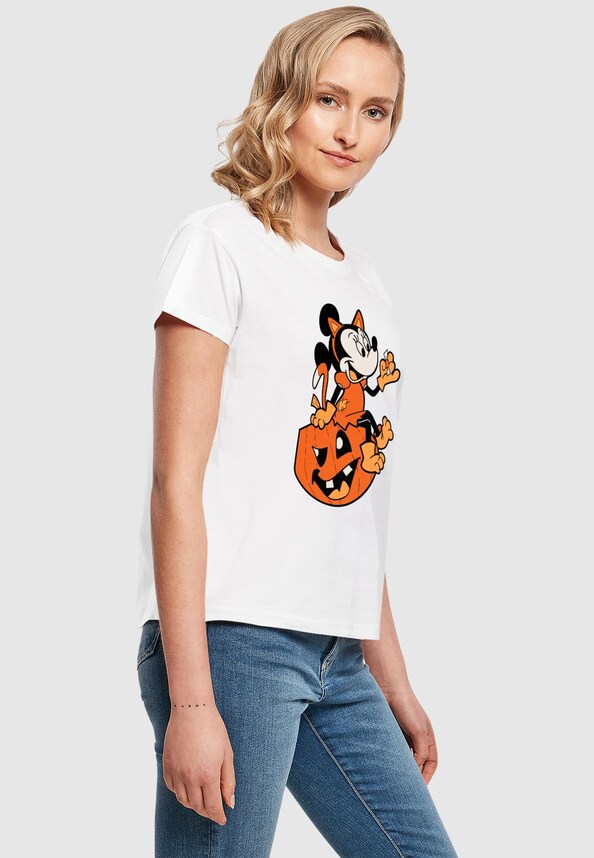 Ladies Minnie Mouse - Halloween Cat On Pumpkin Box Tee-3