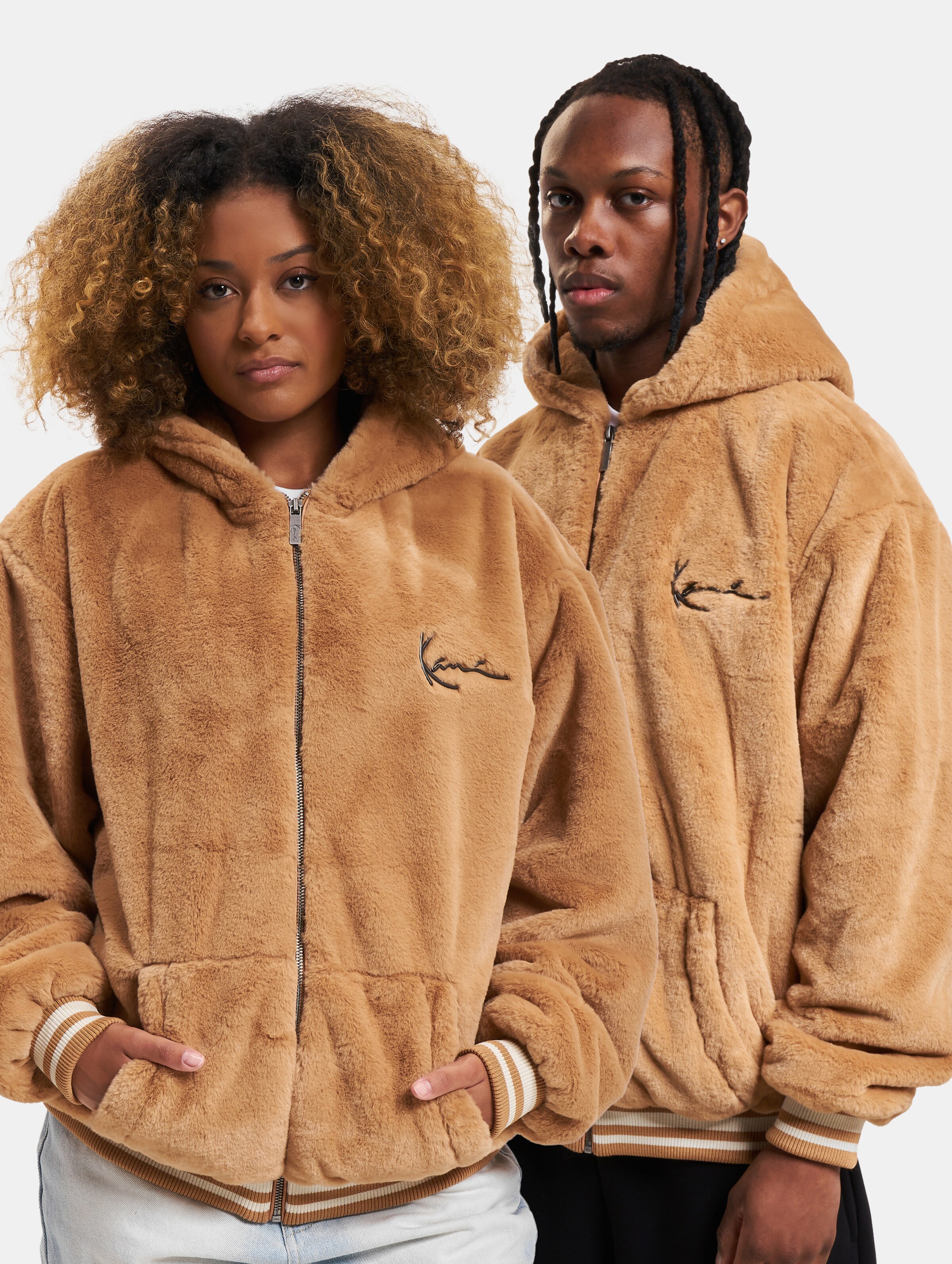 Karl Kani Metal Signature OS Fur Full Zip Hoodies Frauen,Männer,Unisex op kleur beige, Maat XS