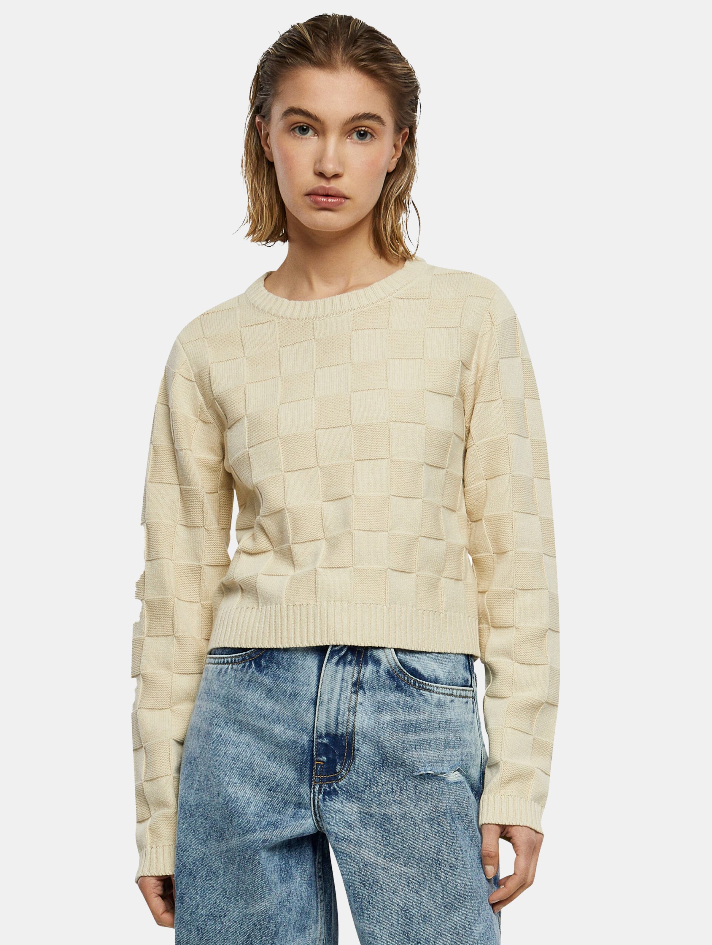 Urban Classics Ladies Check Knit Sweater Vrouwen op kleur beige, Maat 5XL