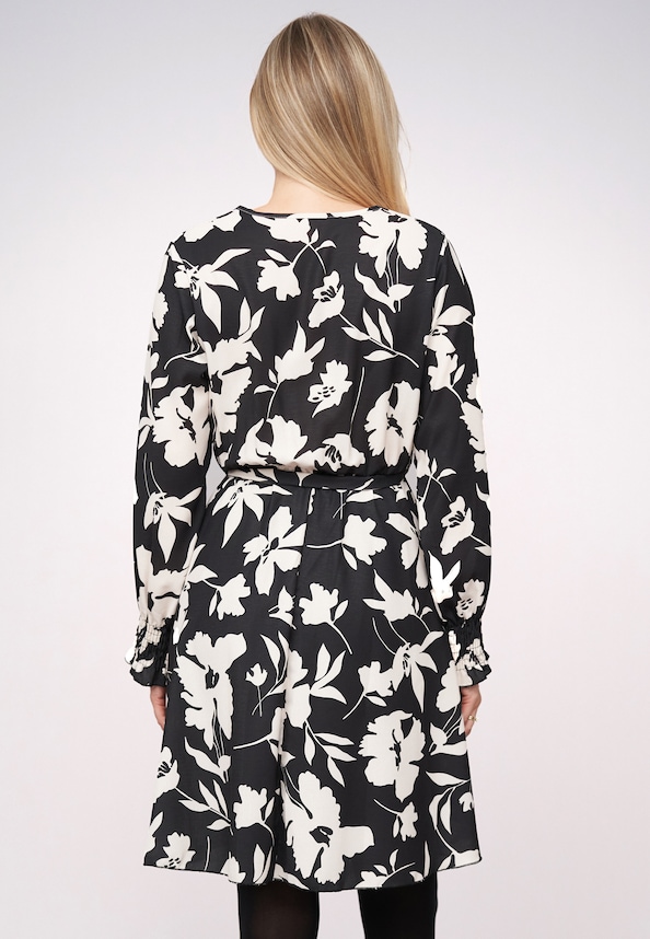 Longsleeve wrap-look Dress with flower print and tie belt-1