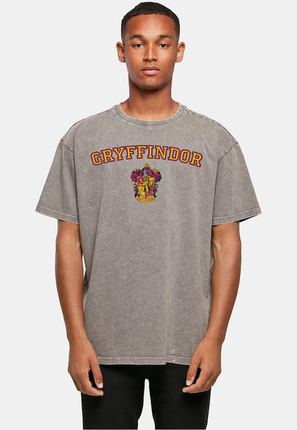 Harry Potter - Hogwarts Gryffindor Crest Acid Washed Oversize Tee-0
