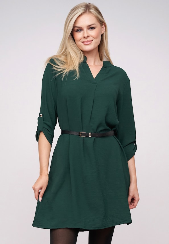 Musselin Dress with turn-up sleeves and belt-0