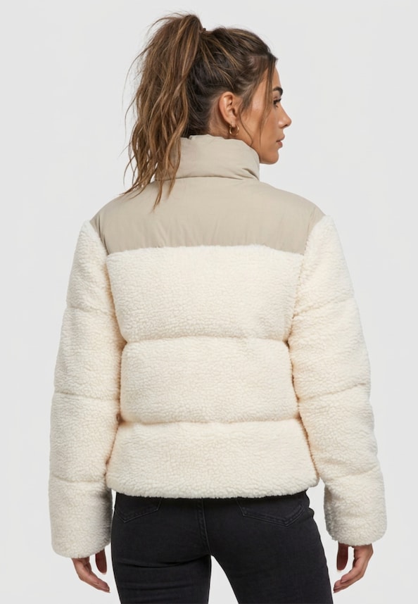 Ladies Short Sherpa Mix Puffer-1
