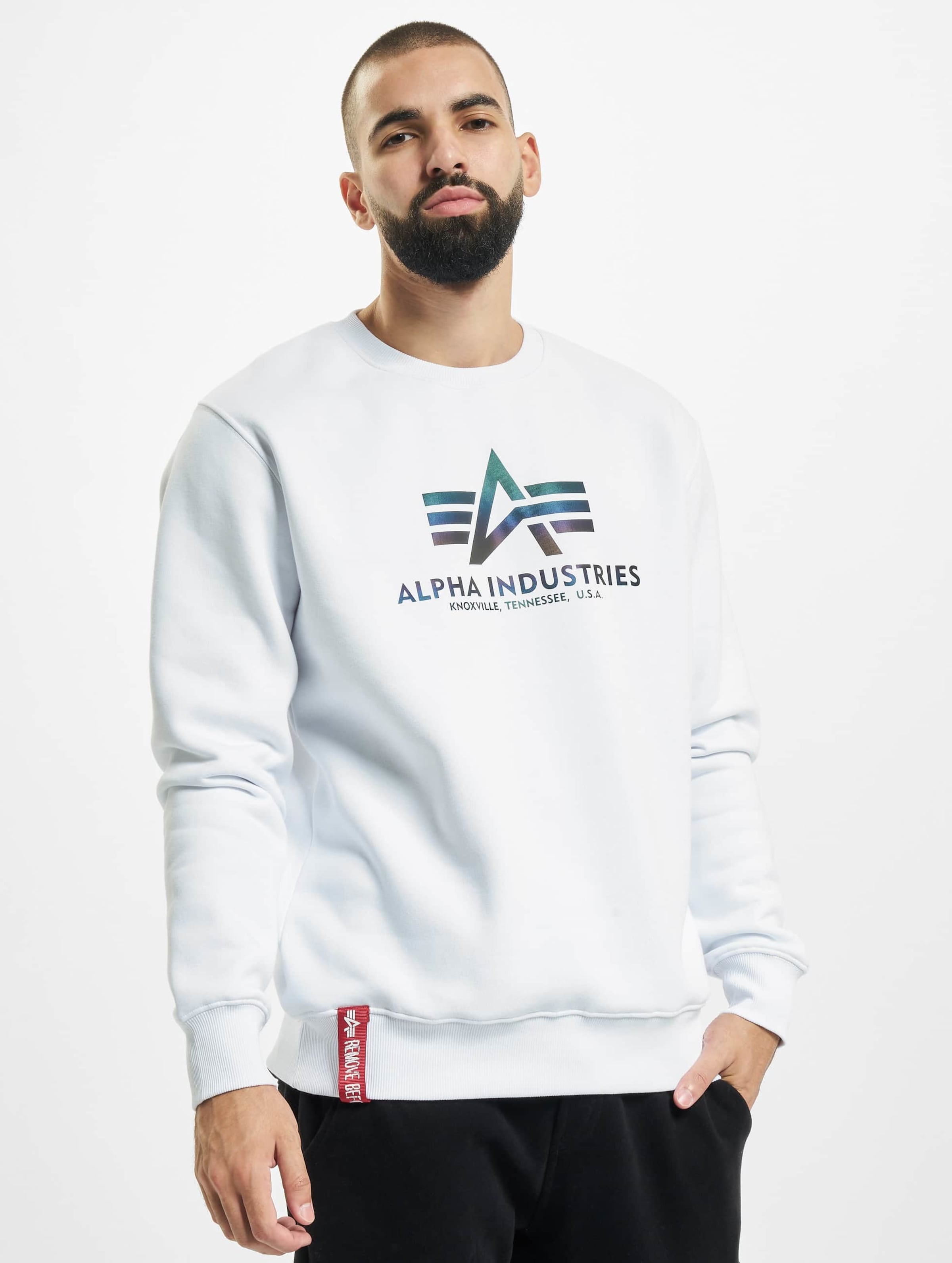 Alpha Industries Basic Rainbow Reflective Print Pullover Männer,Unisex op kleur wit, Maat XL