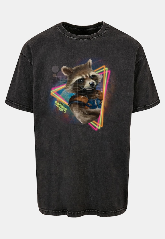 Guardians Of The Galaxy Vol.2 - Neon Rocket Acid Washed Oversized Tee-4