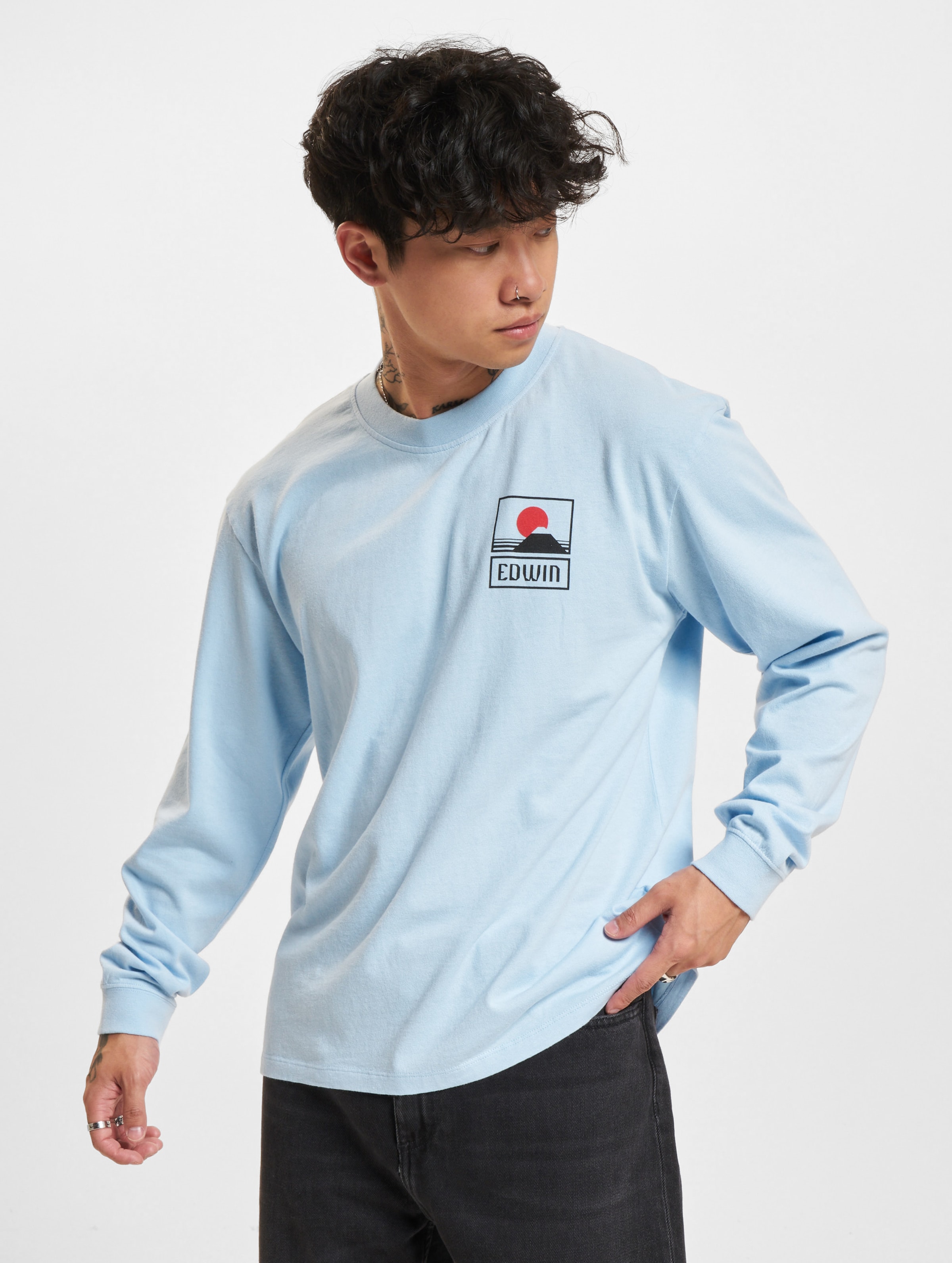 Edwin Sunset On Mt Fuji Longsleeve Männer,Unisex op kleur blauw, Maat S