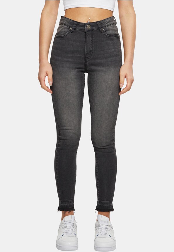 Ladies Skinny High Waist Open Hem Jeans-0