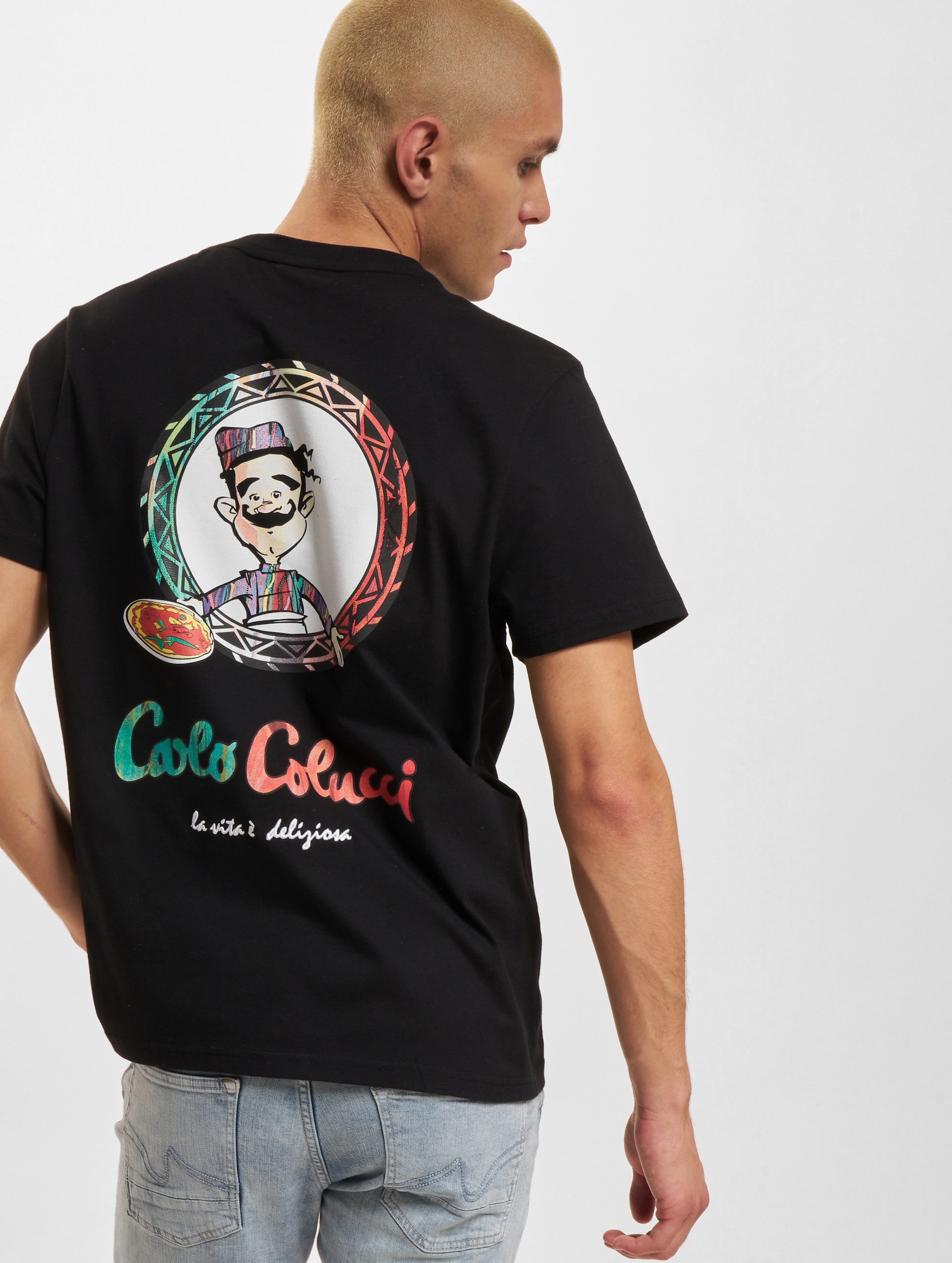 Carlo Colucci Pizza T-Shirt Mannen op kleur zwart, Maat S