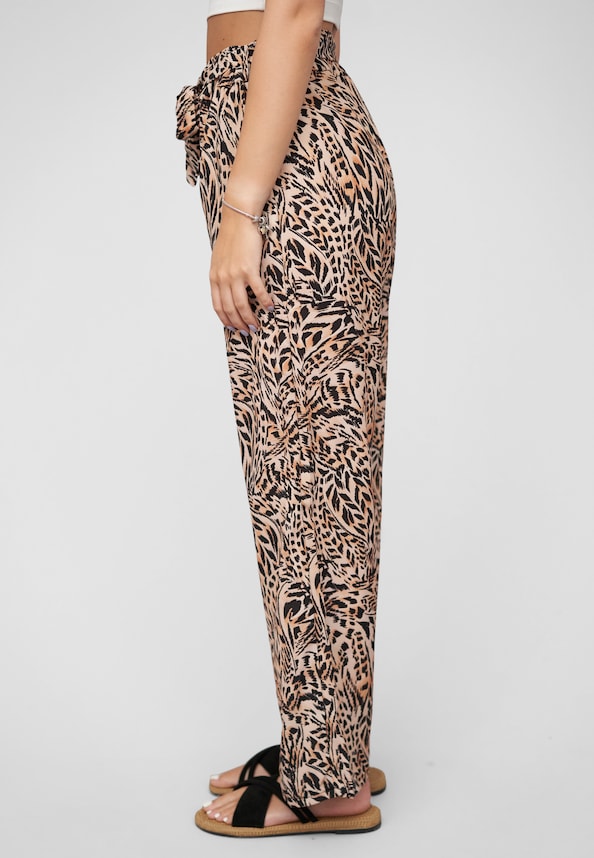 Summer Pants with  tie belt and aop leo print-2