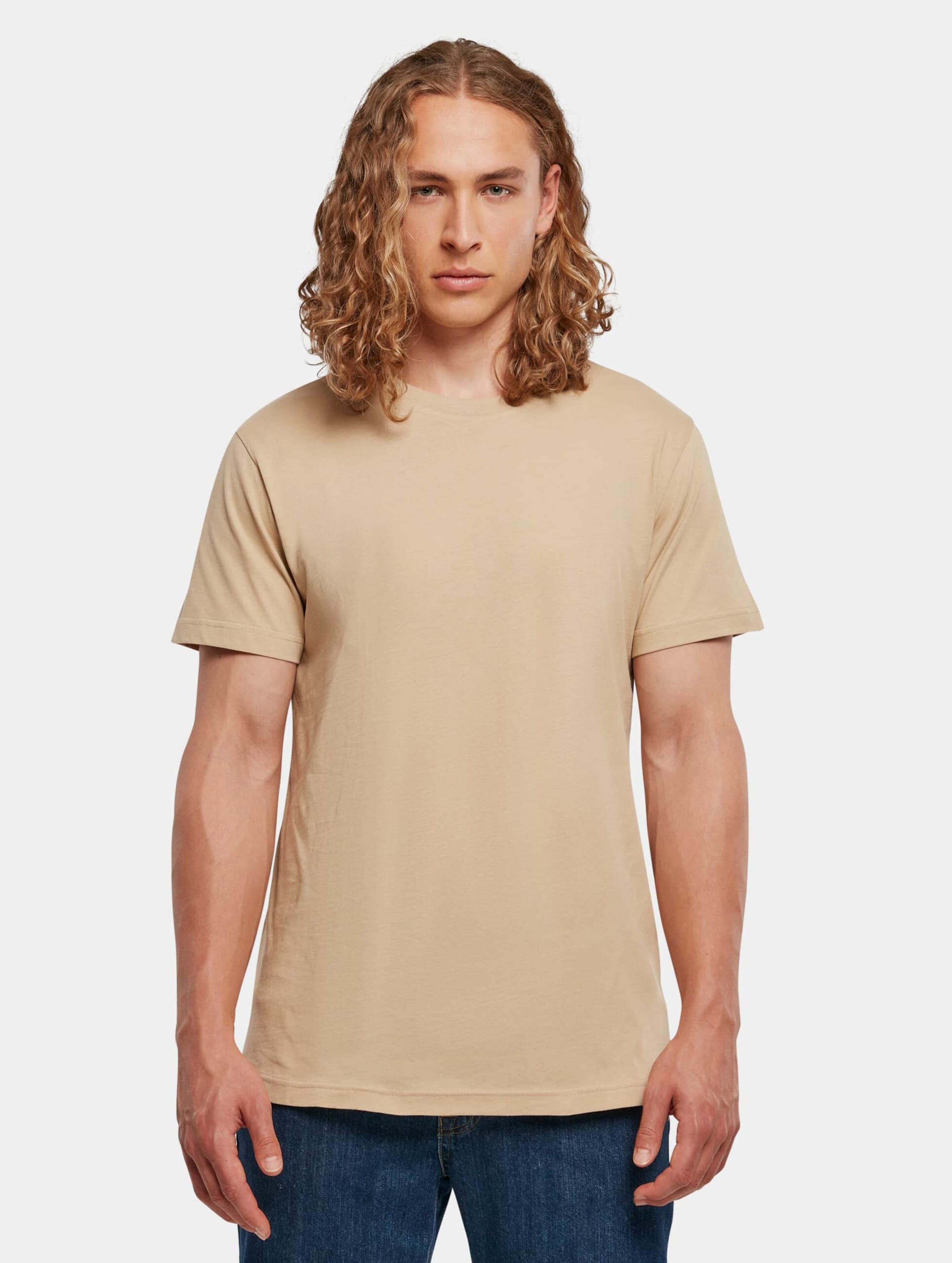 Build Your Brand Basic Round Neck T-Shirt Mannen op kleur beige, Maat XS