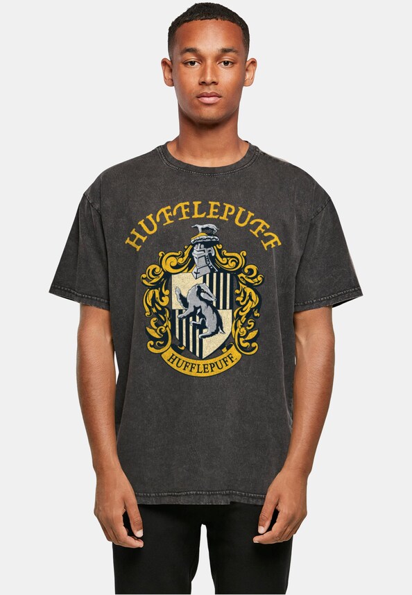 Harry Potter - Hufflepuff Crest Acid Washed Oversized Tee-0