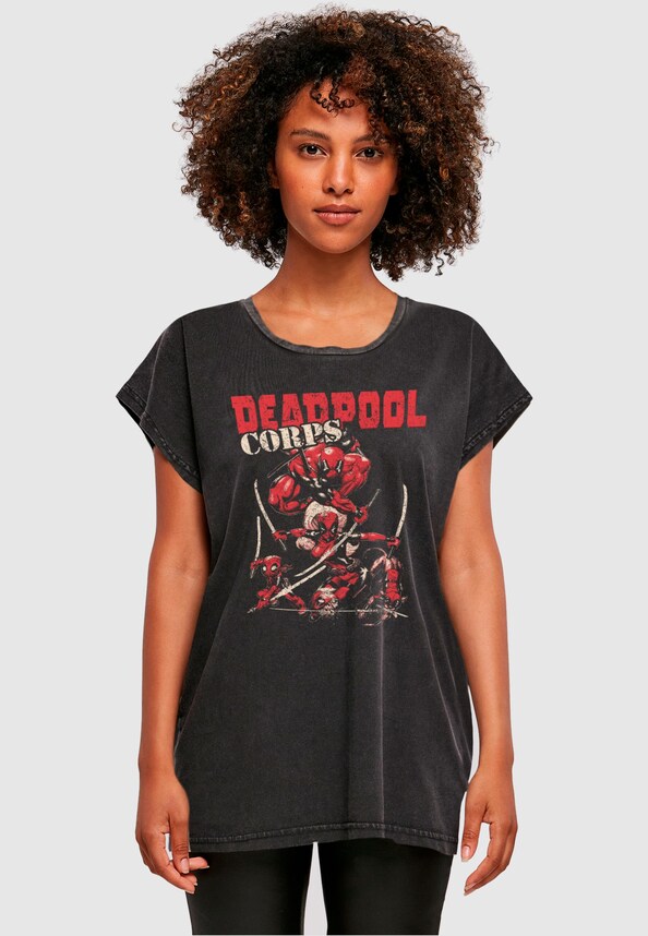 Ladies Deadpool - Family Corps Acid Washed T-Shirt-0