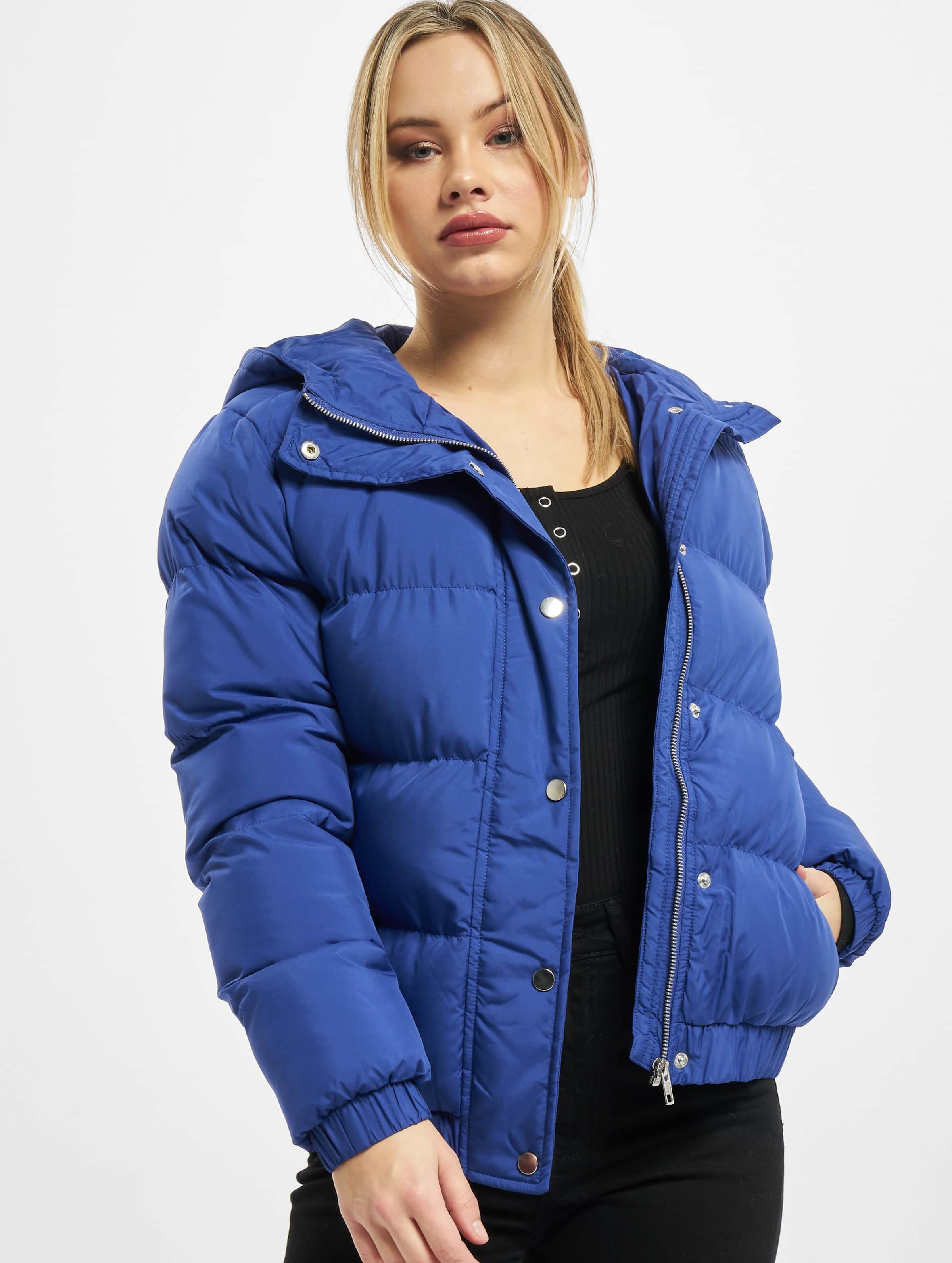 Urban Classics Ladies Hooded Puffer Jacket Vrouwen op kleur blauw, Maat M