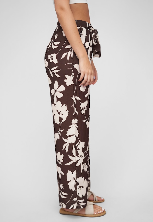 Pants with tie belt and aop flower print-3
