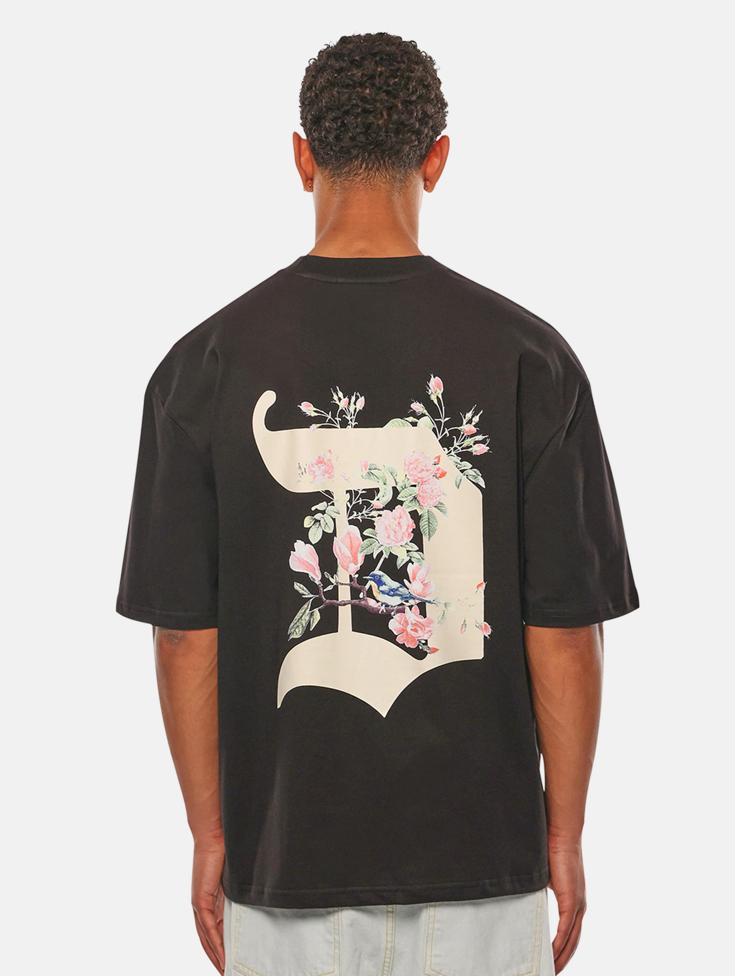 Dropsize Heavy Oversize Bird&Roses T-Shirt op kleur zwart, Maat S