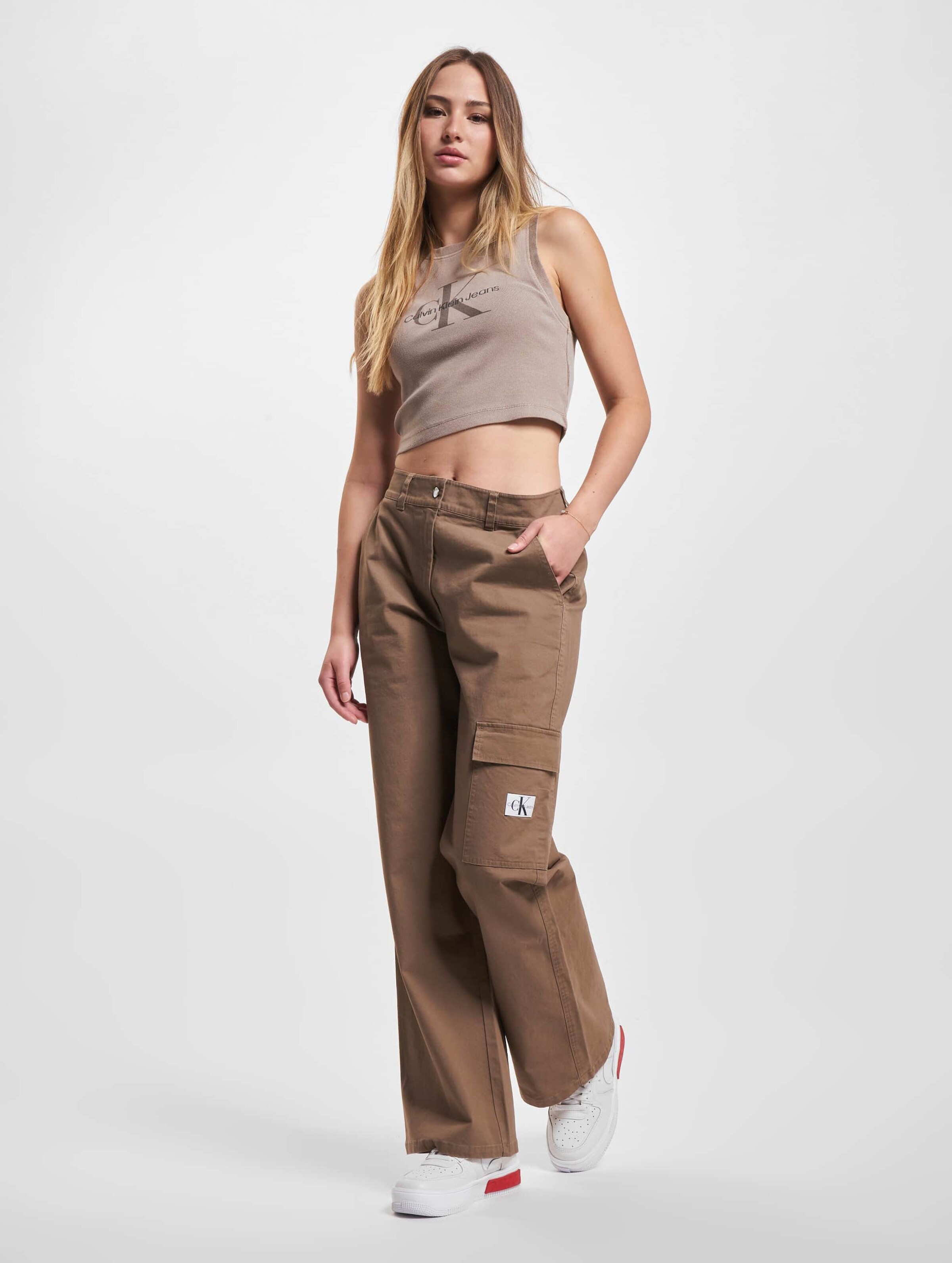 Calvin Klein Women's Slim Fit Belted Windowpane Pants Gray Size 14