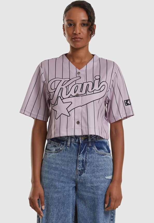 Karl Kani OG Star Logo Crop Pinstripe Baseball Shirt-2