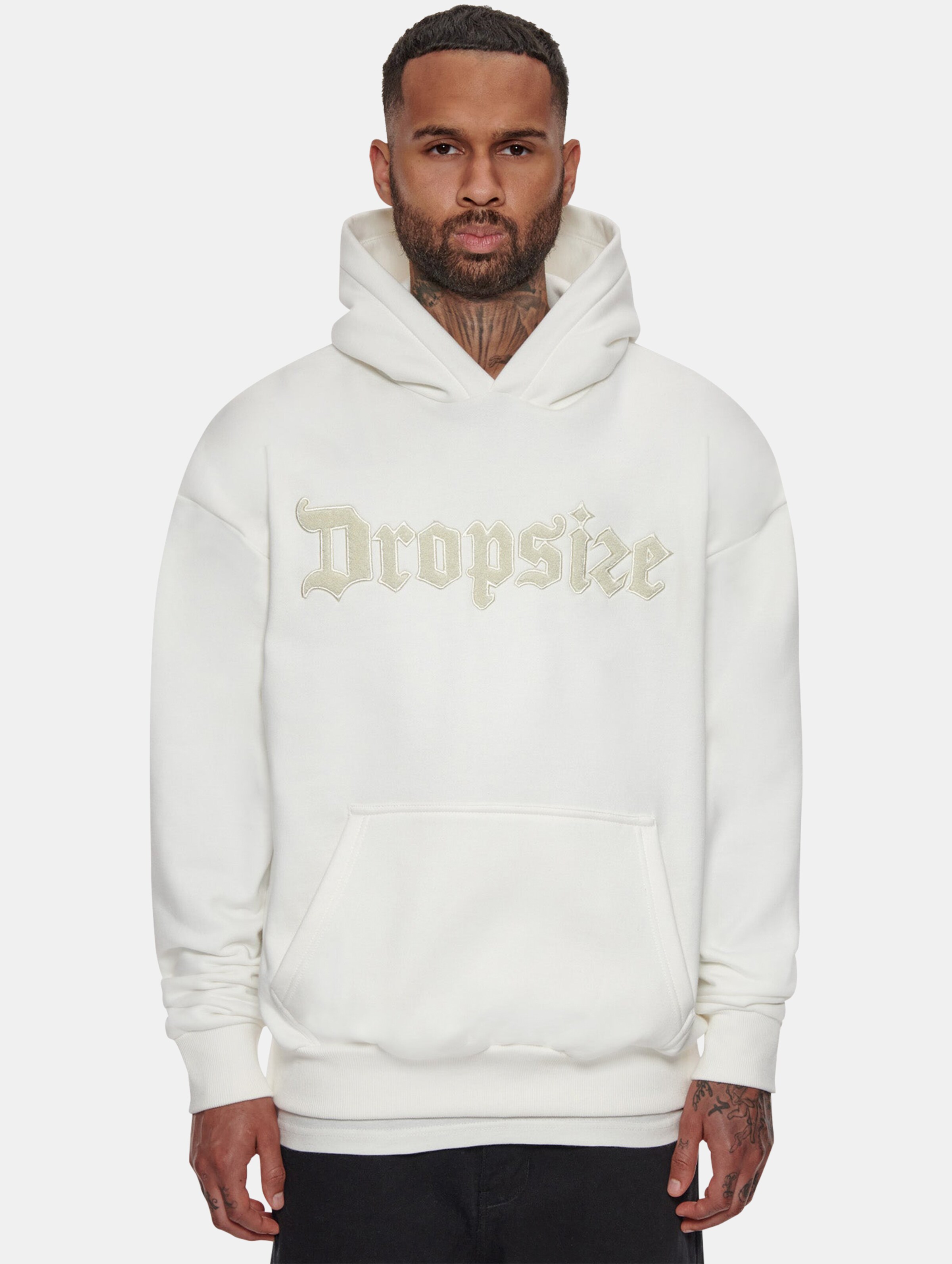 Dropsize Heavy Oversize Frottee Embo Hoodie Mannen op kleur wit, Maat M