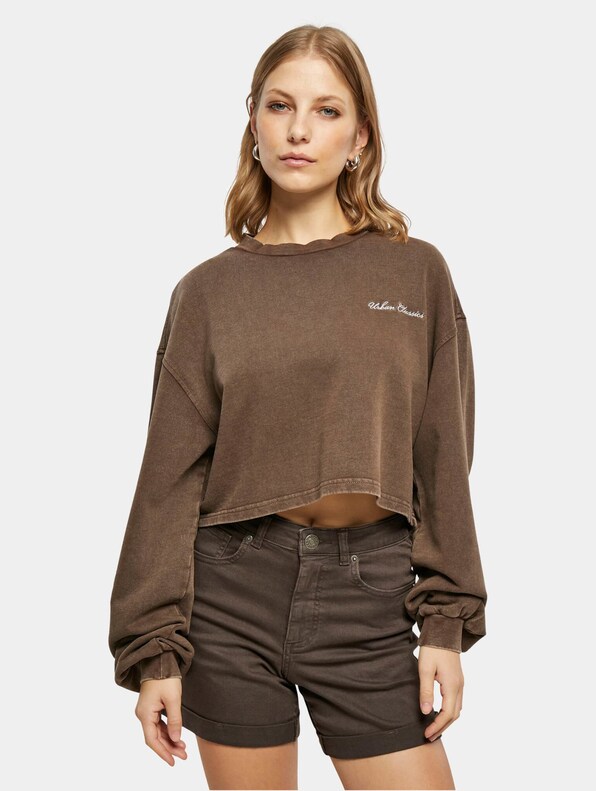 Ladies Cropped Small Embroidery Terry Crewneck-0