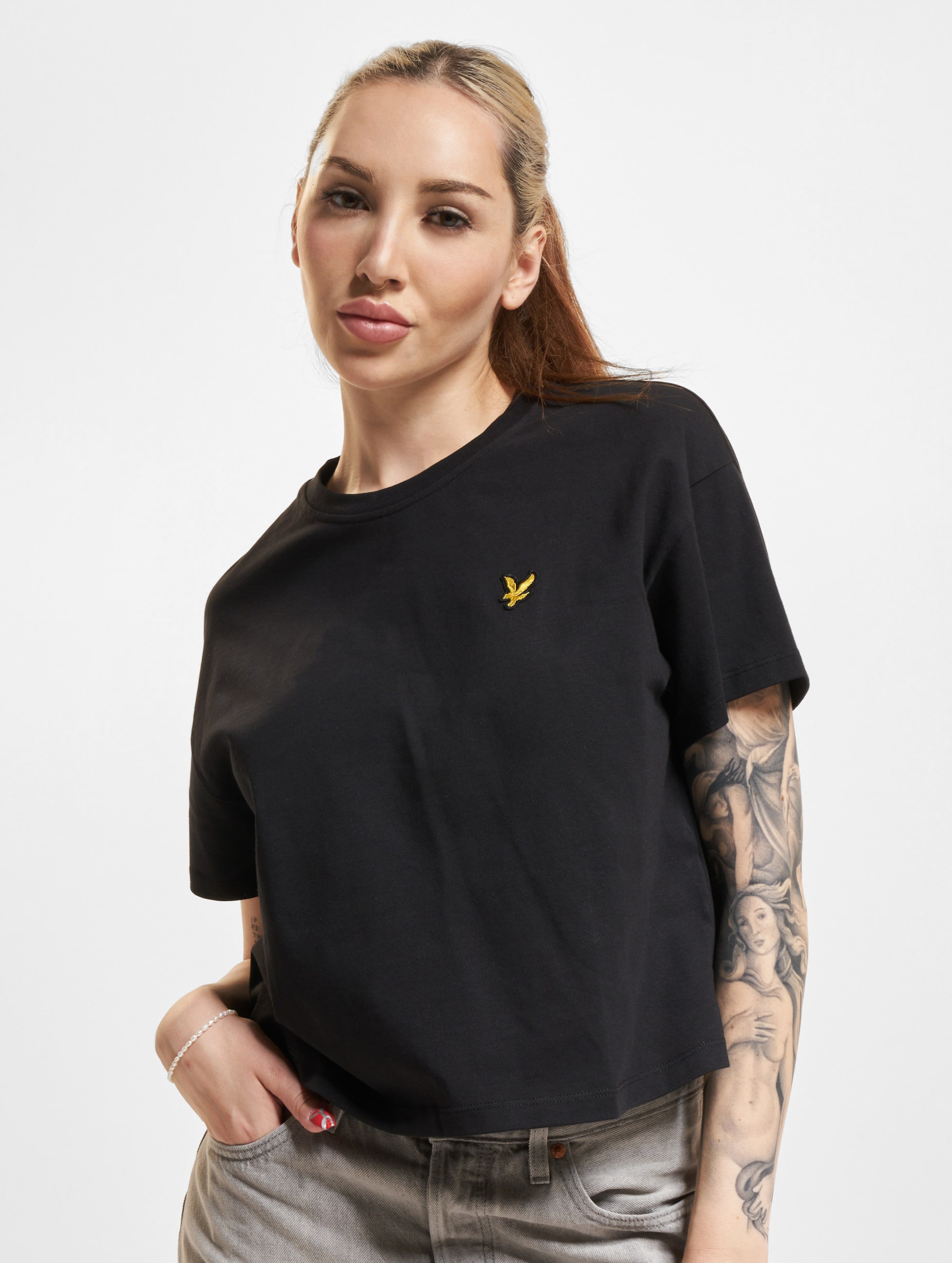 Lyle & Scott Cropped T-Shirt op kleur zwart, Maat S