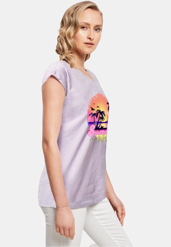 Ladies Summer Vibes Sunset Extended Shoulder Tee-3
