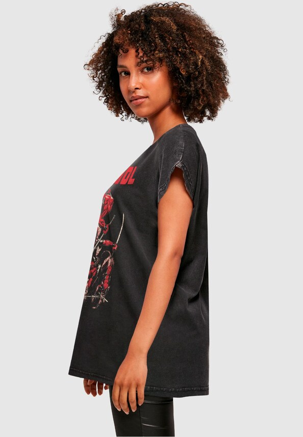 Ladies Deadpool - Family Corps Acid Washed T-Shirt-2
