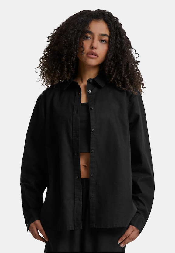 Ladies Linen Mixed Oversized Shirt-0