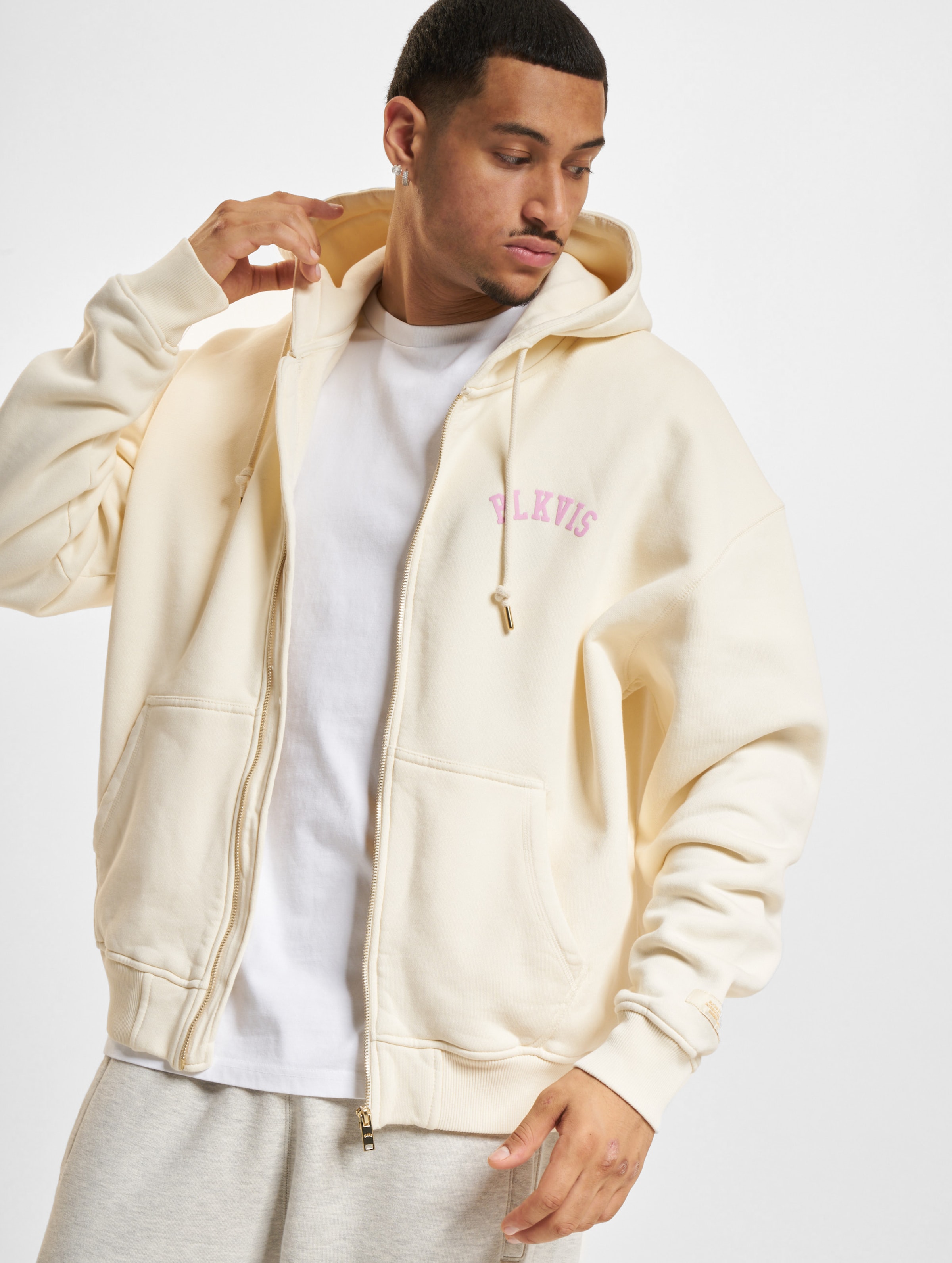 BLKVIS Logo Zip Hoodie Männer,Unisex op kleur beige, Maat 2XL